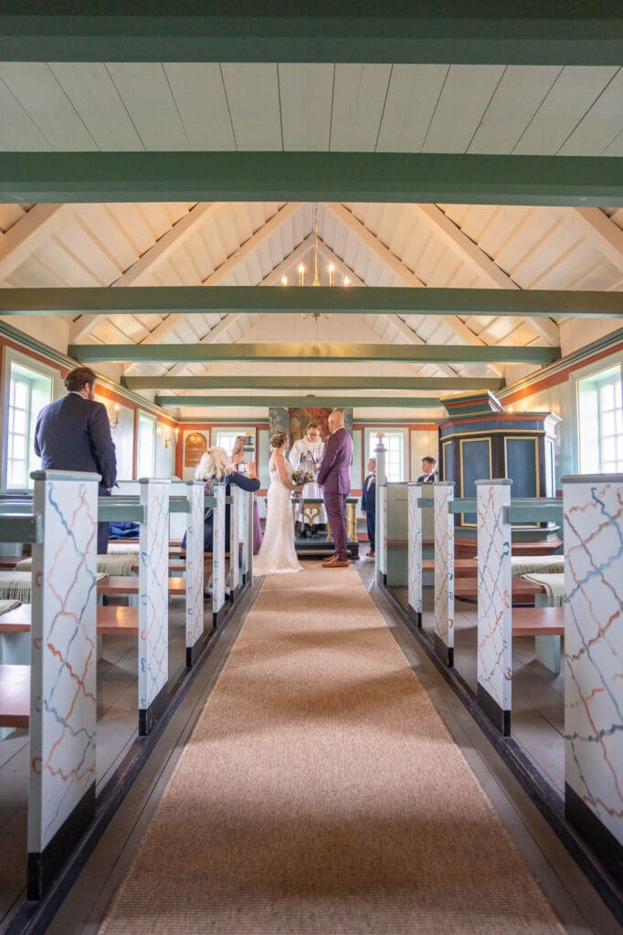 Wedding inside black church in Iceland